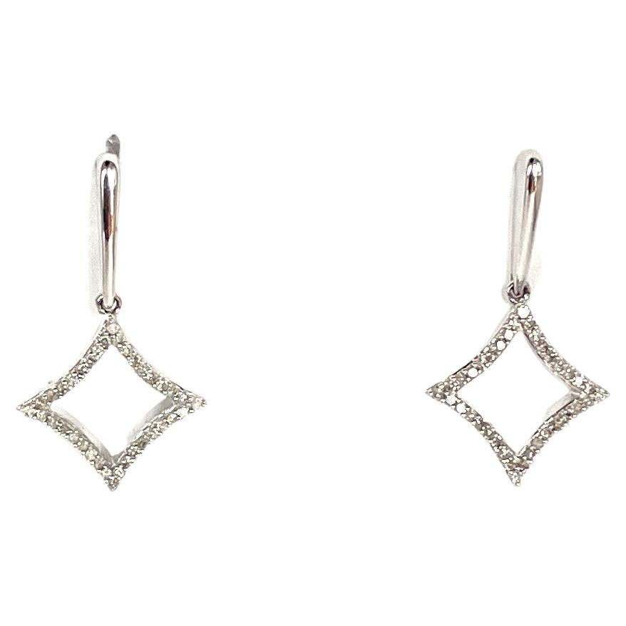 Elegant 10K White Gold Dangle Dover Diamond Earrings For Sale