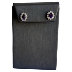 Elegant 10kt Yellow Gold Amethyst 
Diamond Earrings - 6x4mm Oval Amethyst, New