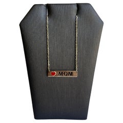 Elegant 10kt Yellow Gold 'MOM' Nameplate Necklace - Red Enamel Heart, New