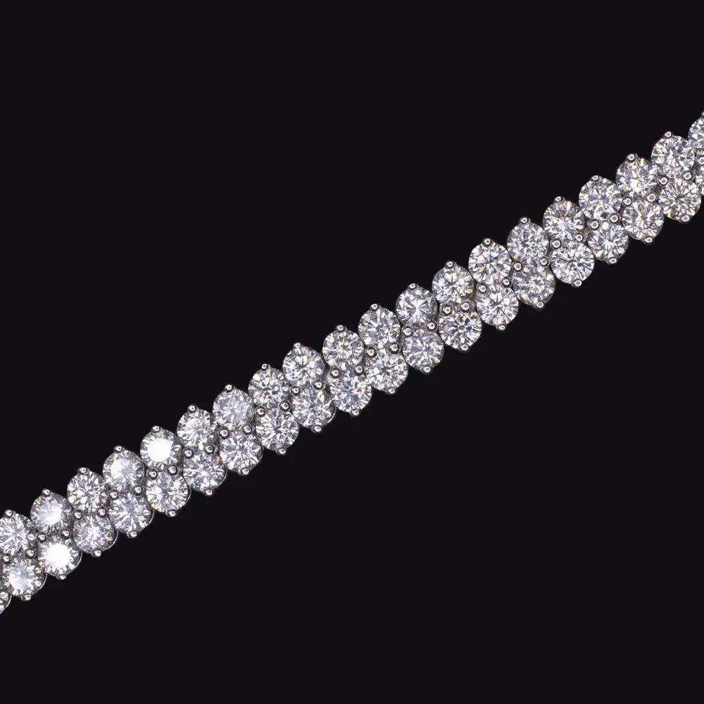 Elegant 11.00 Carat Diamond Double Row Tennis Bracelet in 18K White Gold (Rundschliff)