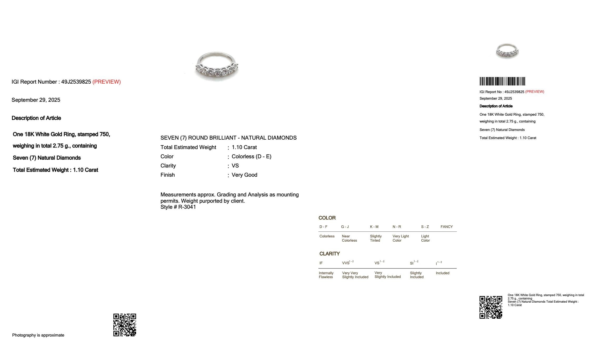 Donna Elegante anello con diamanti da 1,10 carati e mezza eternità in oro bianco 18 carati - certificato IGI in vendita