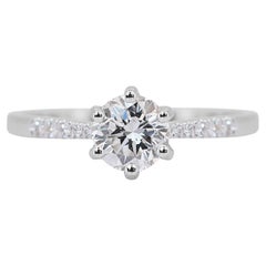 Elegant 1.10ct Triple Excellent Ideal Cut Diamonds Pave Ring in 18k White Gold