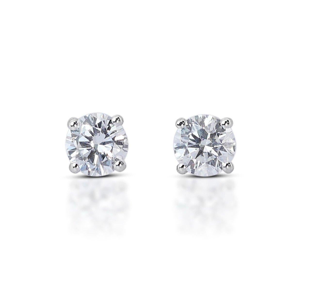 Clous d'oreilles élégants avec trois diamants taille idéale de 1,13 carat en vente 3