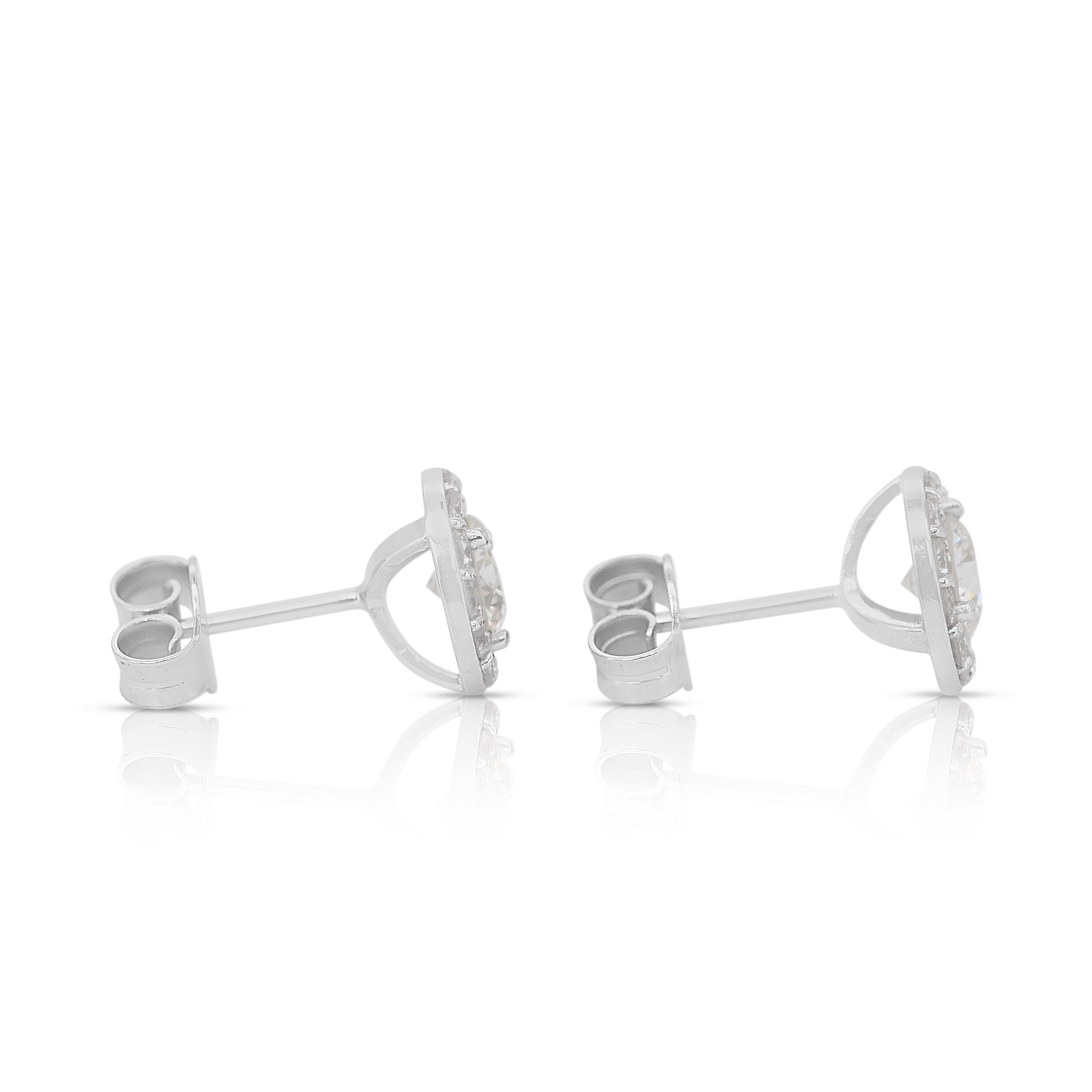 Round Cut Elegant 1.14ct Diamonds Stud Earrings in 14k White Gold - IGI Certified