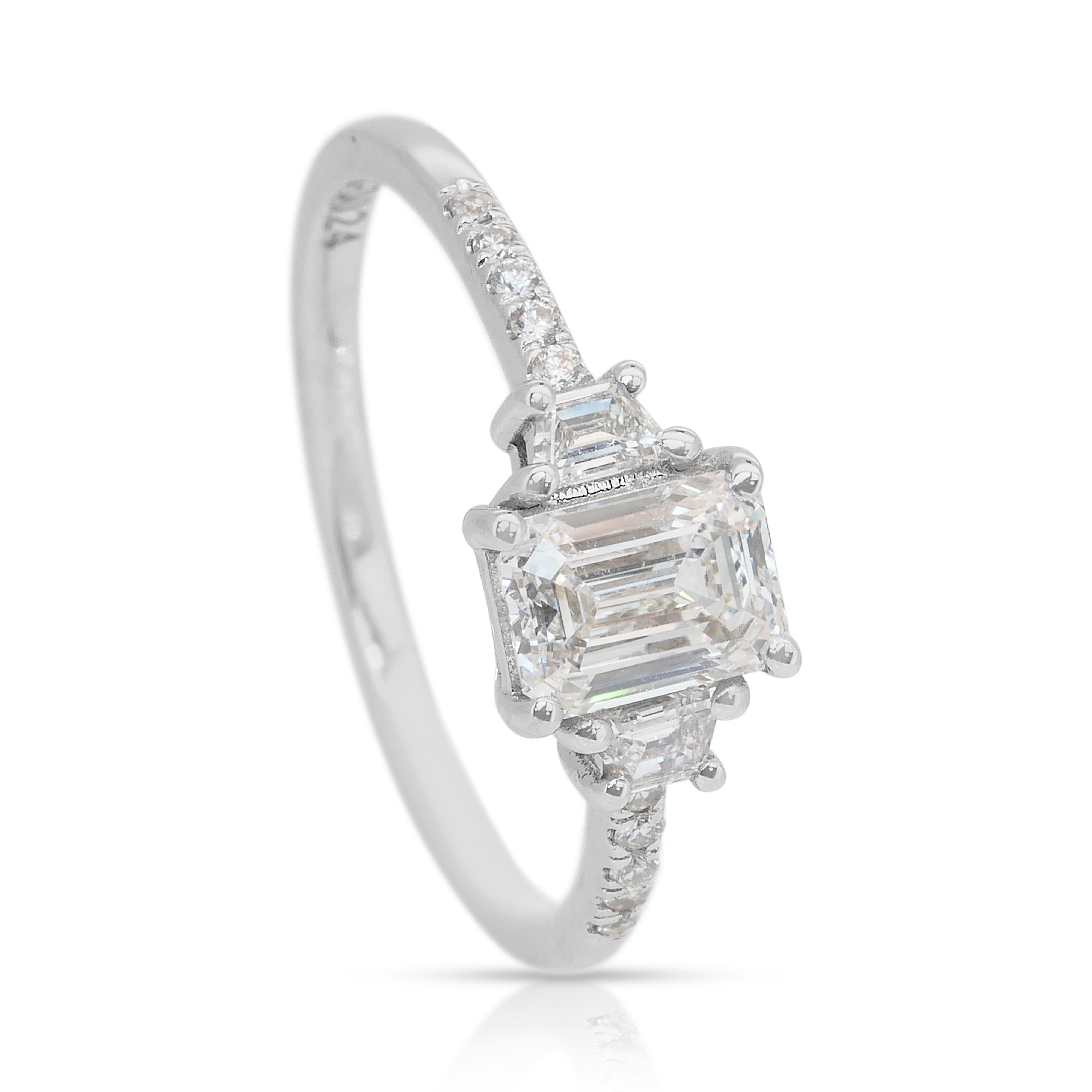 Eleganza: anello a tre pietre con diamanti da 1,16 carati in oro bianco 18 carati - certificato GIA in vendita 2