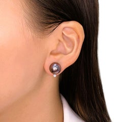 Elegant 11.77mm Brown South Sea Pearl & 0.12ct Diamond Stud Earrings