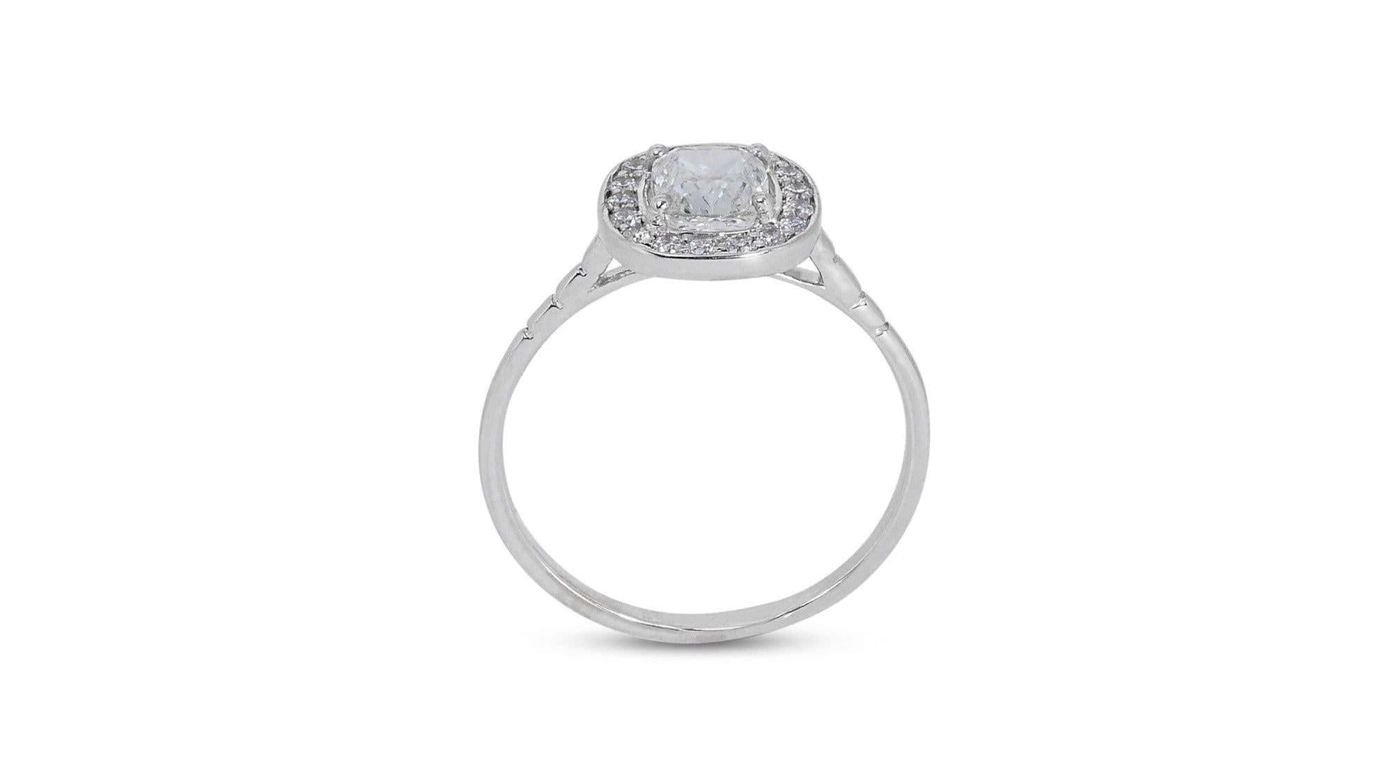 Elegant 1.17ct Diamonds Halo Ring in 18k White Gold - GIA Certified For Sale 1