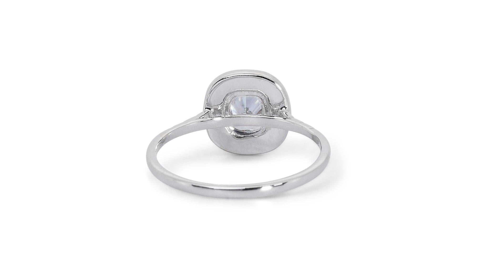 Elegant 1.17ct Diamonds Halo Ring in 18k White Gold - GIA Certified For Sale 2