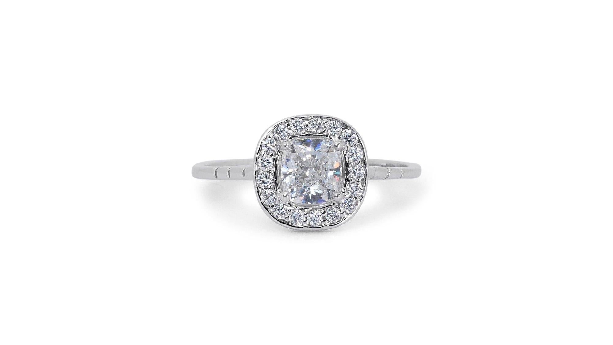 Elegant 1.17ct Diamonds Halo Ring in 18k White Gold - GIA Certified For Sale 3