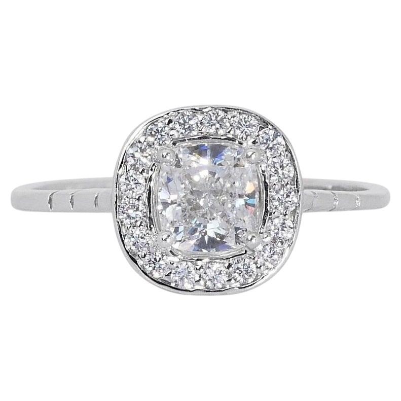 Elegant 1.17ct Diamonds Halo Ring in 18k White Gold - GIA Certified For Sale