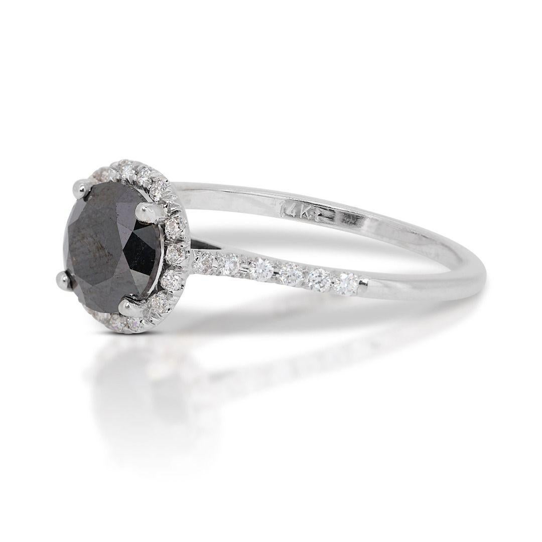 Elegant 1.18ct Black Diamond Ring in 14K White Gold In New Condition For Sale In רמת גן, IL