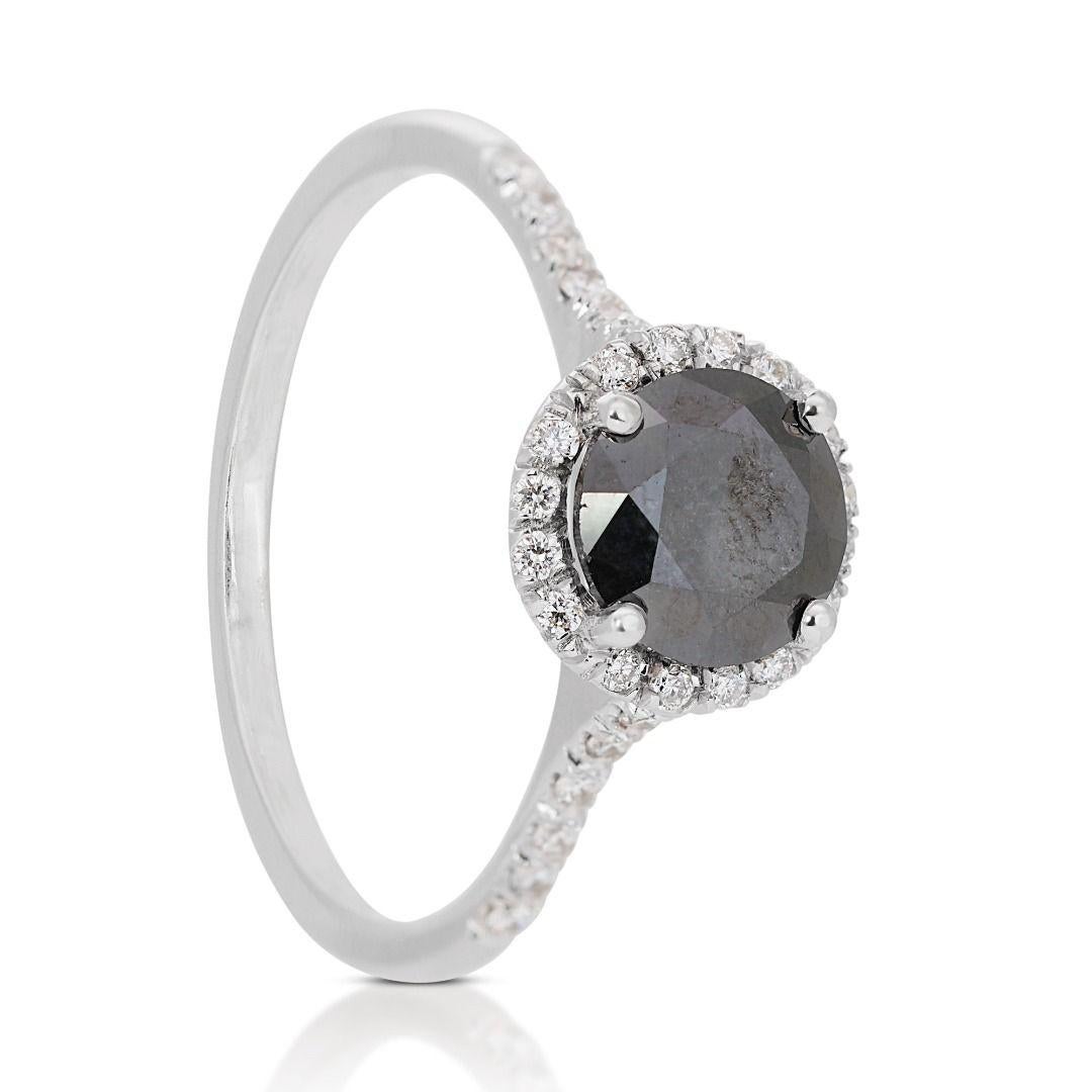 Women's Elegant 1.18ct Black Diamond Ring in 14K White Gold For Sale