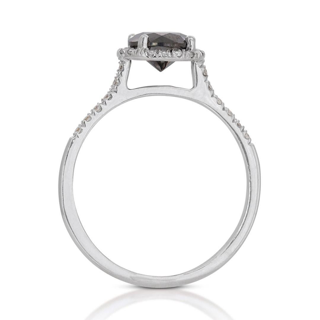 Elegant 1.18ct Black Diamond Ring in 14K White Gold For Sale 2