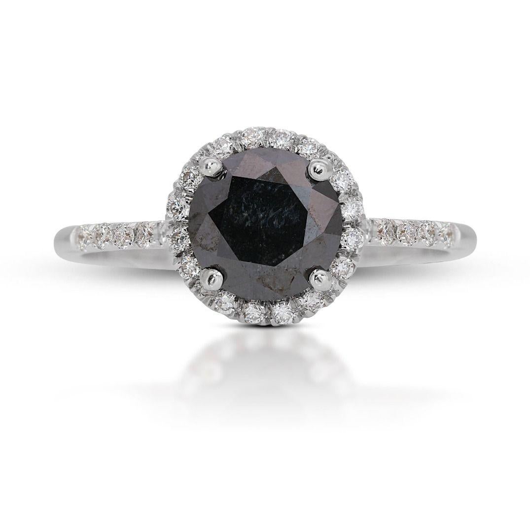 Elegant 1.18ct Black Diamond Ring in 14K White Gold For Sale
