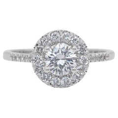Elegant 1.18ct Diamonds Halo Ring in 18k White Gold - IGI Certified