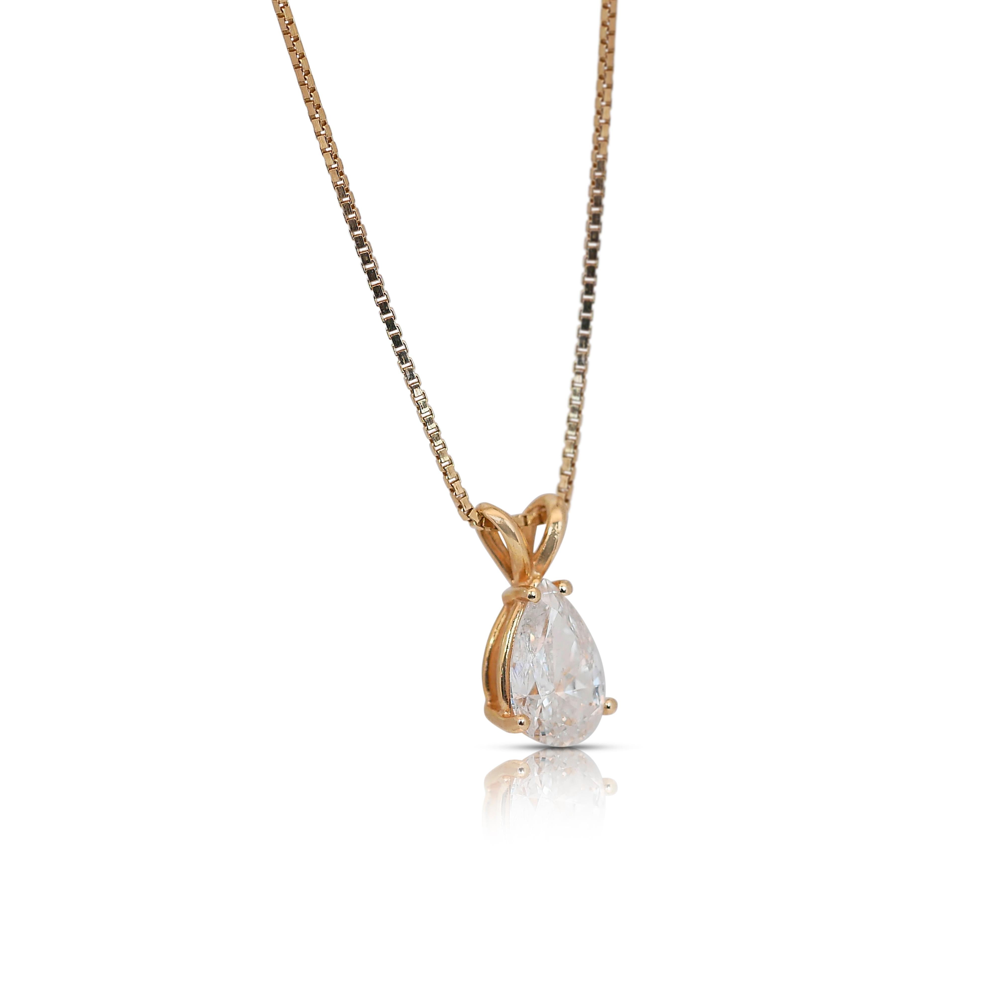 Elegant 1.20ct Diamond Solitaire Necklace with Pendant in 14k Yellow Gold - IGI Certified

Discover timeless elegance with this exquisite pear diamond necklace with a pendant. A captivating 1.20-carat pear-shaped diamond as the center stone. The