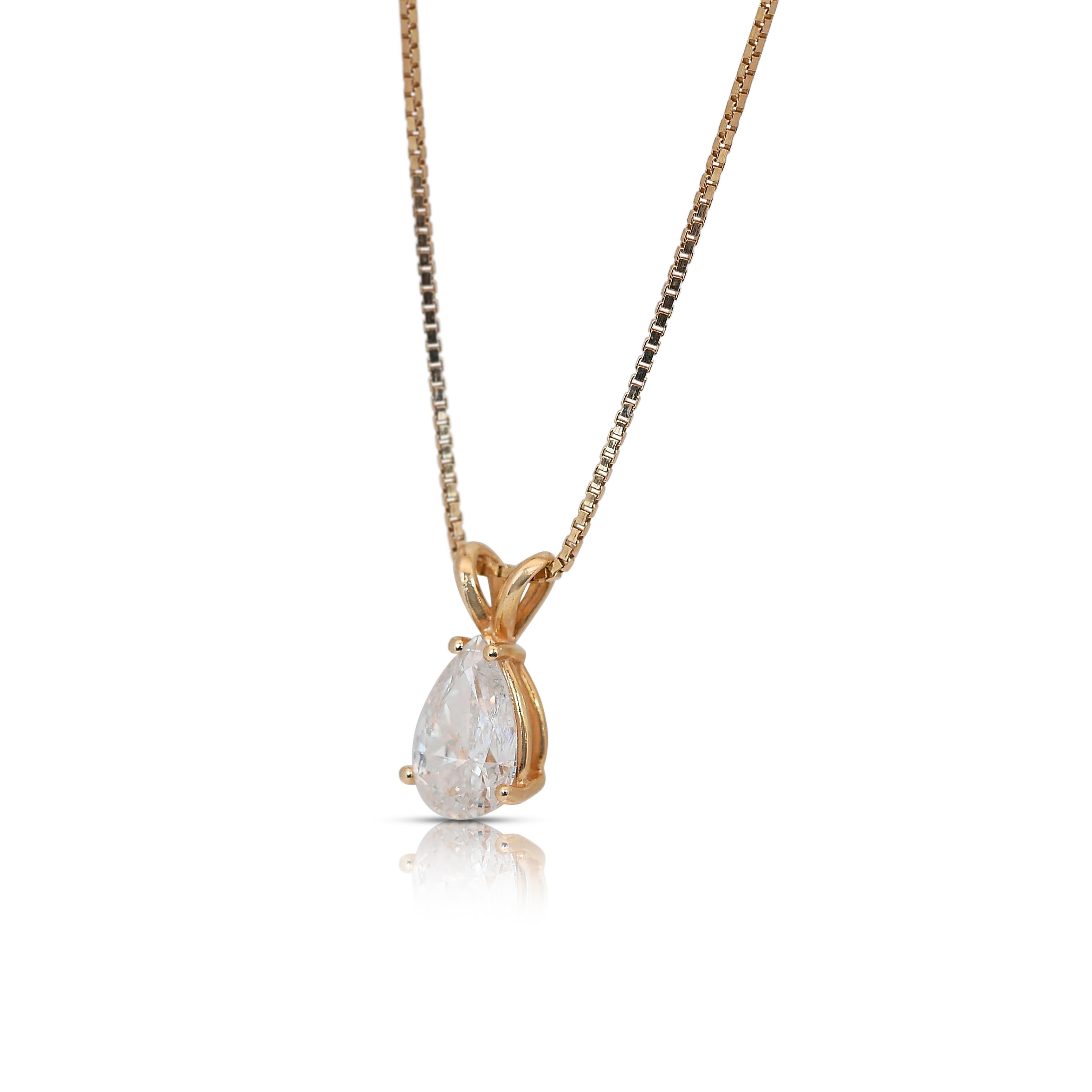 Pear Cut Elegant 1.20ct Diamond Solitaire Necklace with Pendant in 14k Yellow Gold - IGI For Sale