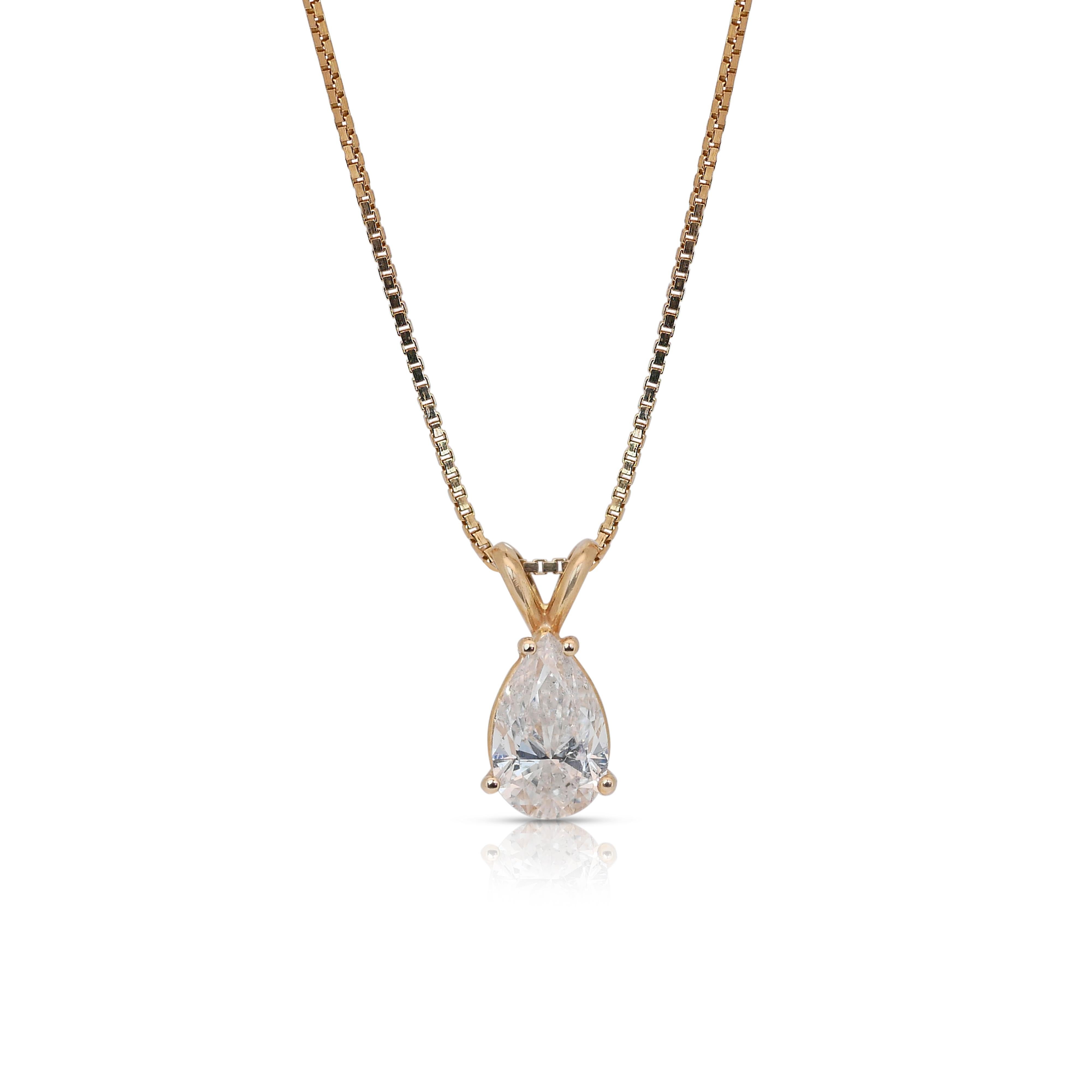 Elegant 1.20ct Diamond Solitaire Necklace with Pendant in 14k Yellow Gold - IGI In New Condition For Sale In רמת גן, IL