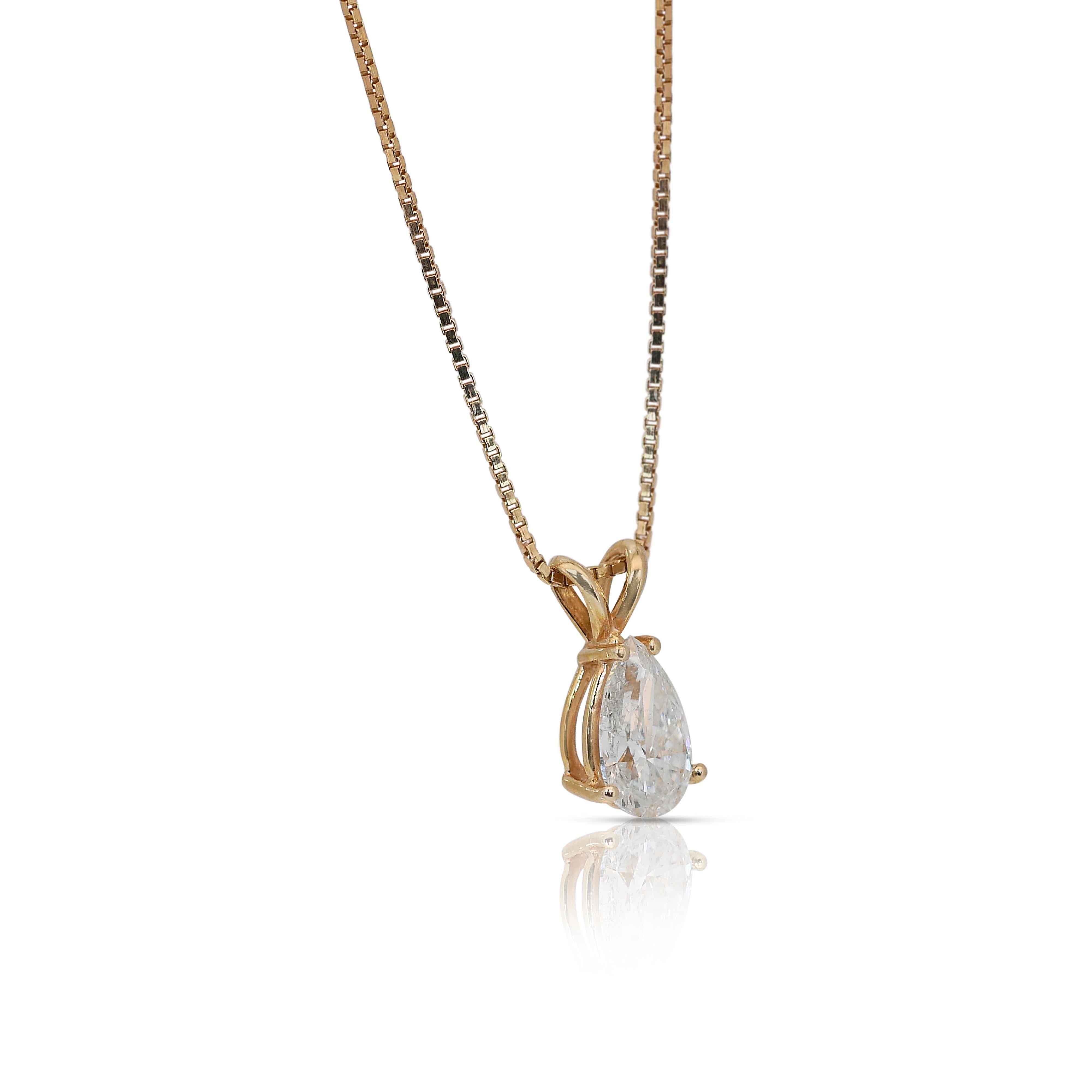Women's Elegant 1.20ct Diamond Solitaire Necklace with Pendant in 14k Yellow Gold - IGI For Sale