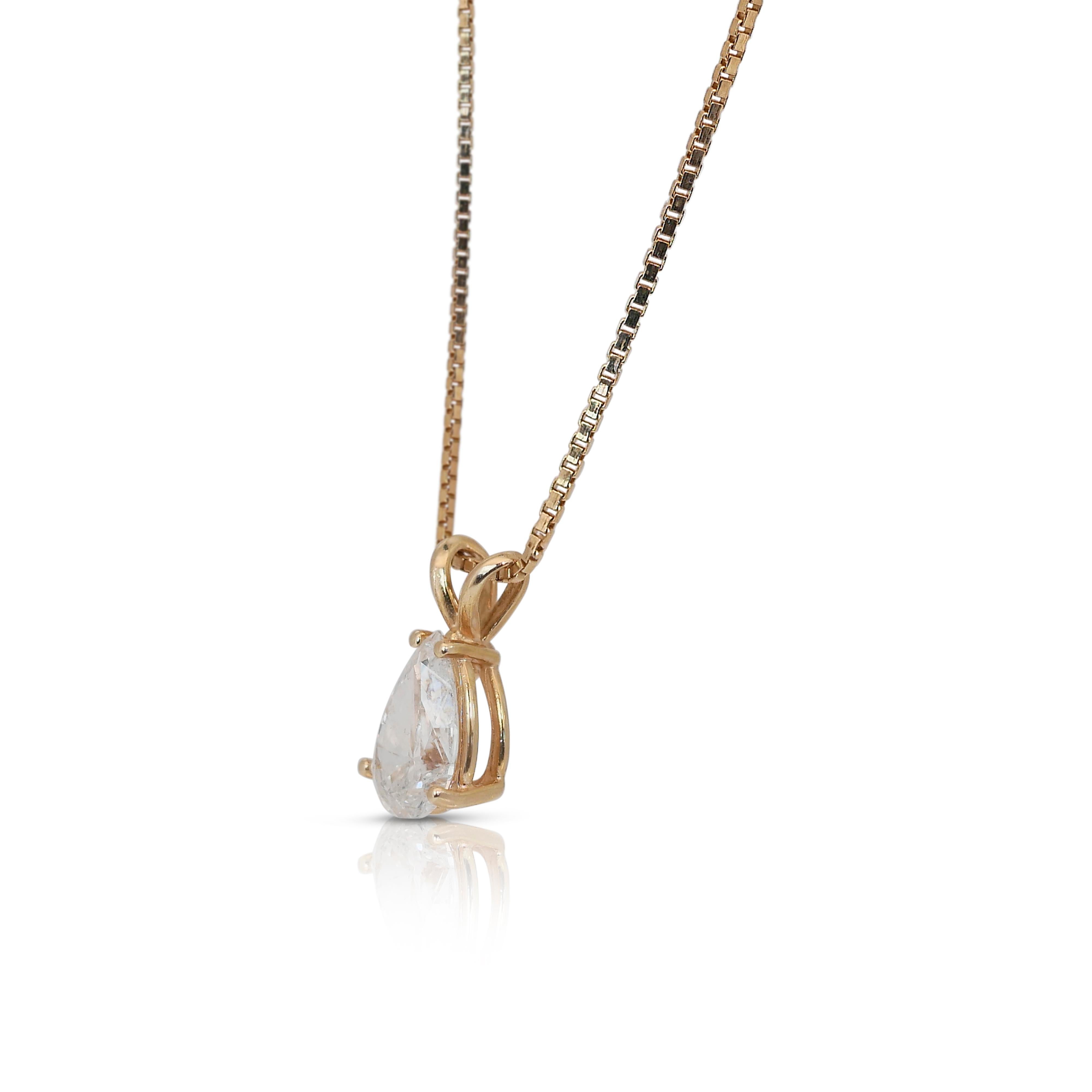 Elegant 1.20ct Diamond Solitaire Necklace with Pendant in 14k Yellow Gold - IGI For Sale 2