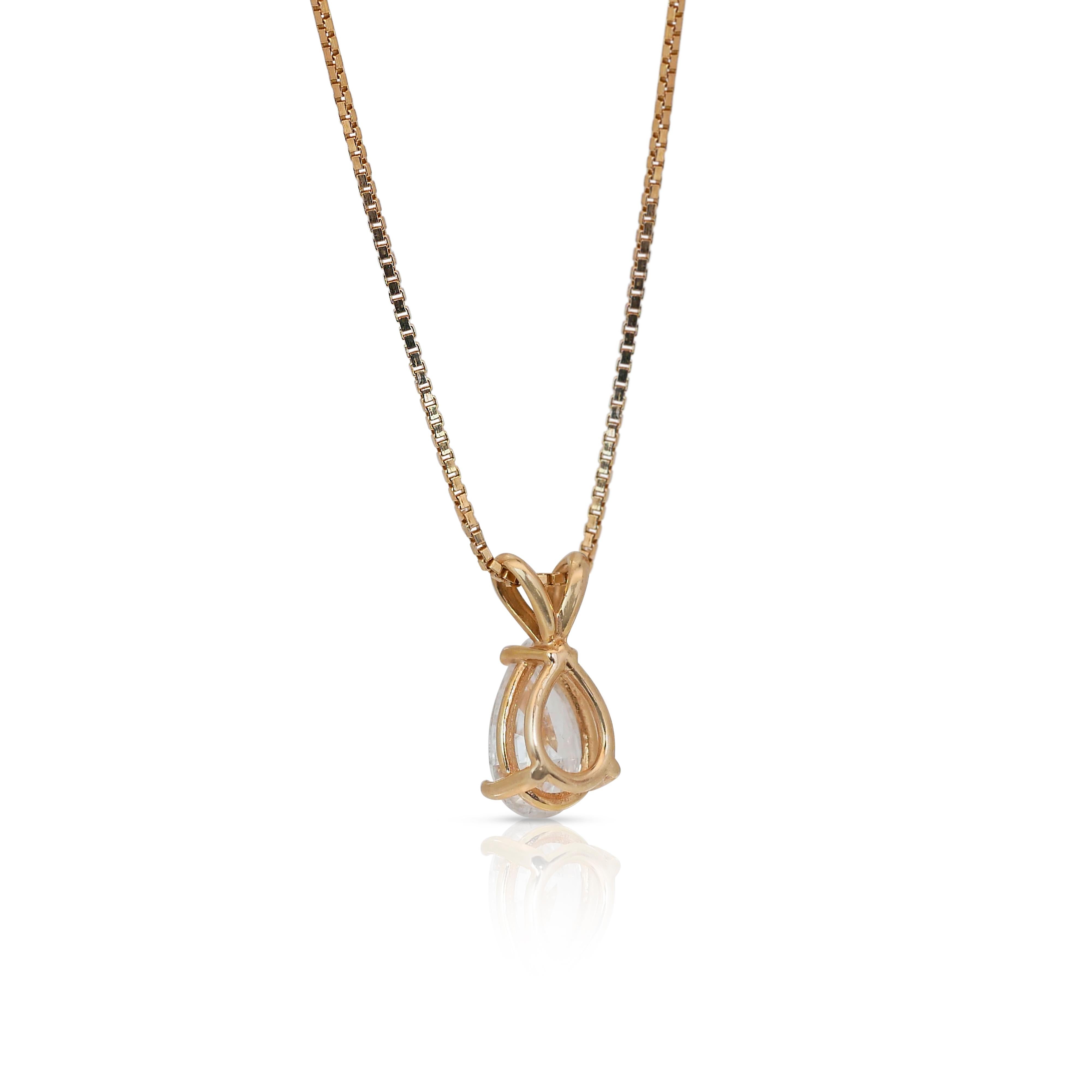 Elegant 1.20ct Diamond Solitaire Necklace with Pendant in 14k Yellow Gold - IGI For Sale 3