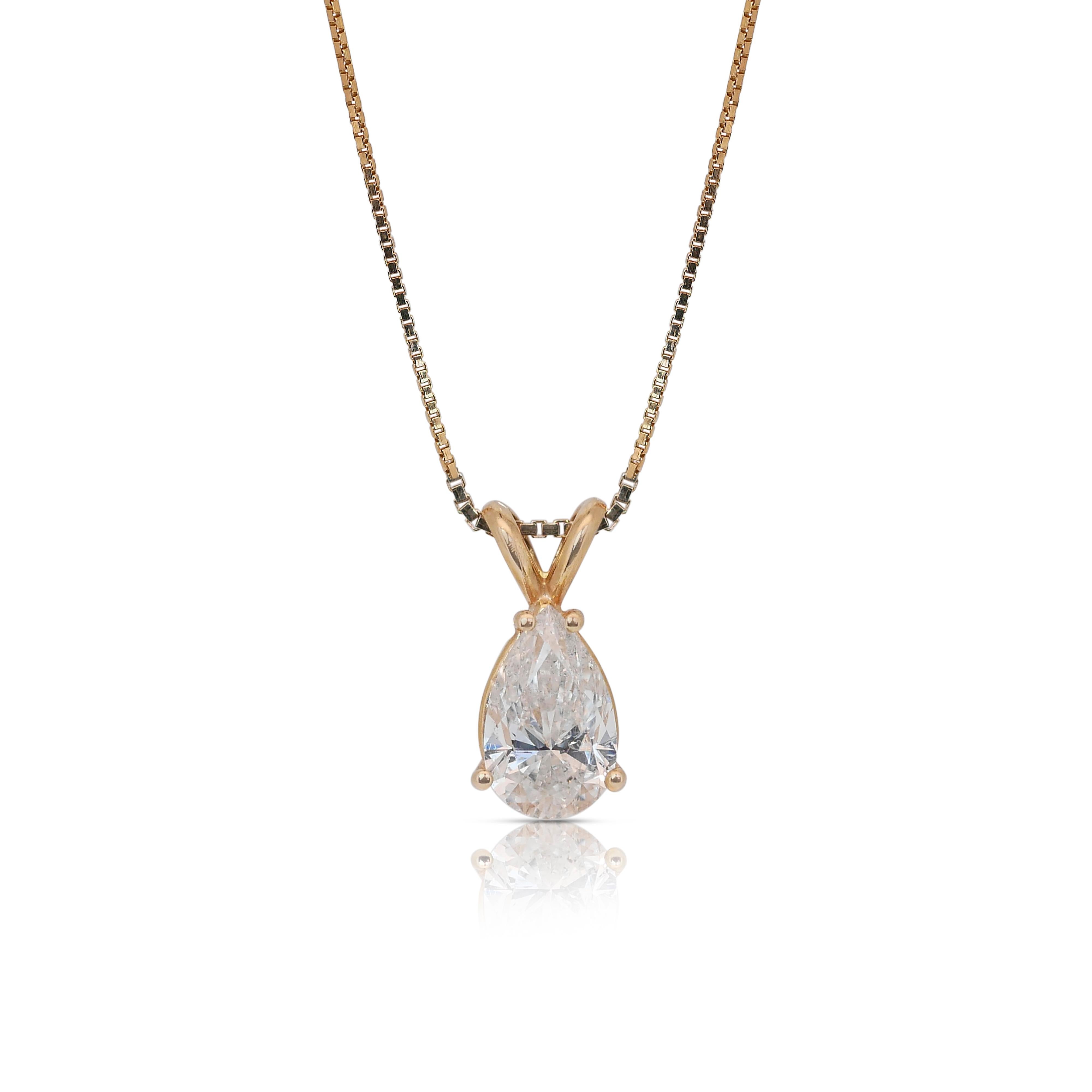 Elegant 1.20ct Diamond Solitaire Necklace with Pendant in 14k Yellow Gold - IGI For Sale 4