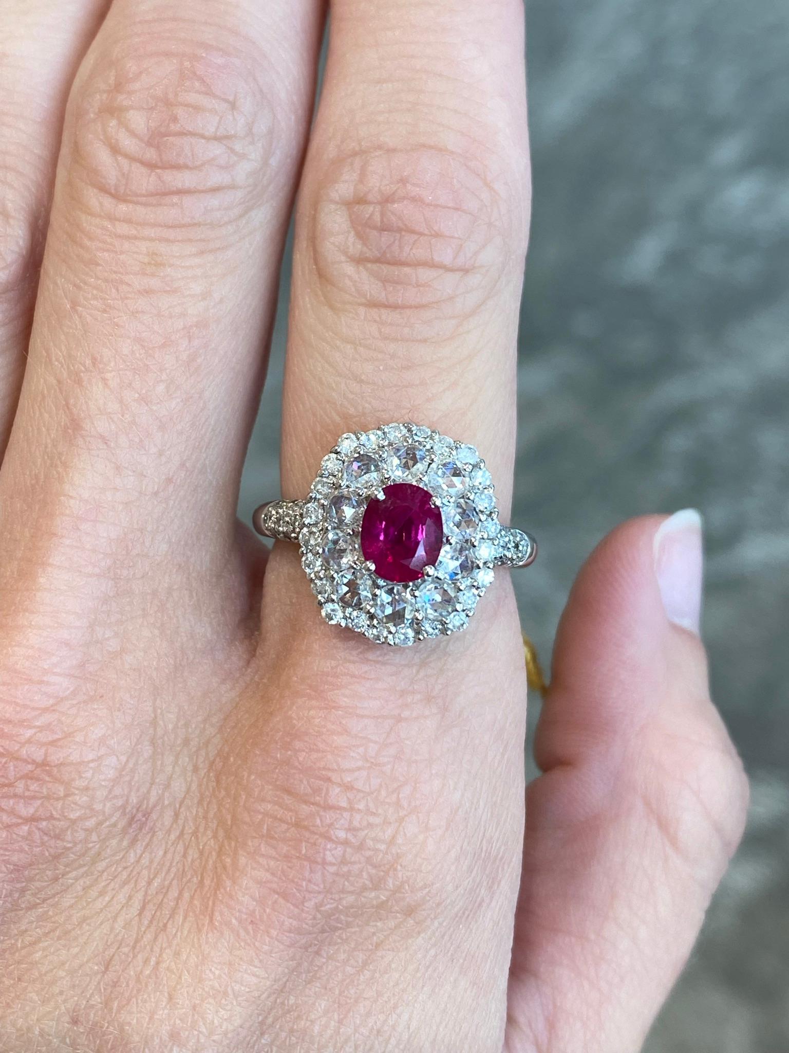 Victorian Elegant 1.21 Carat Ruby and Diamond Ring in 18KT White Gold For Sale