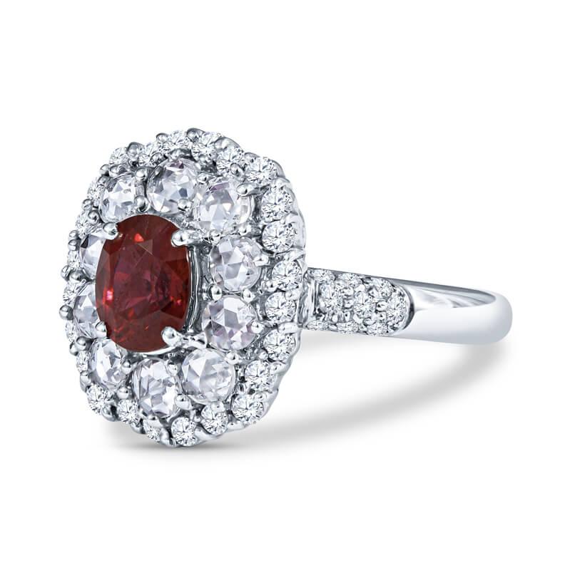 Oval Cut Elegant 1.21 Carat Ruby and Diamond Ring in 18KT White Gold For Sale