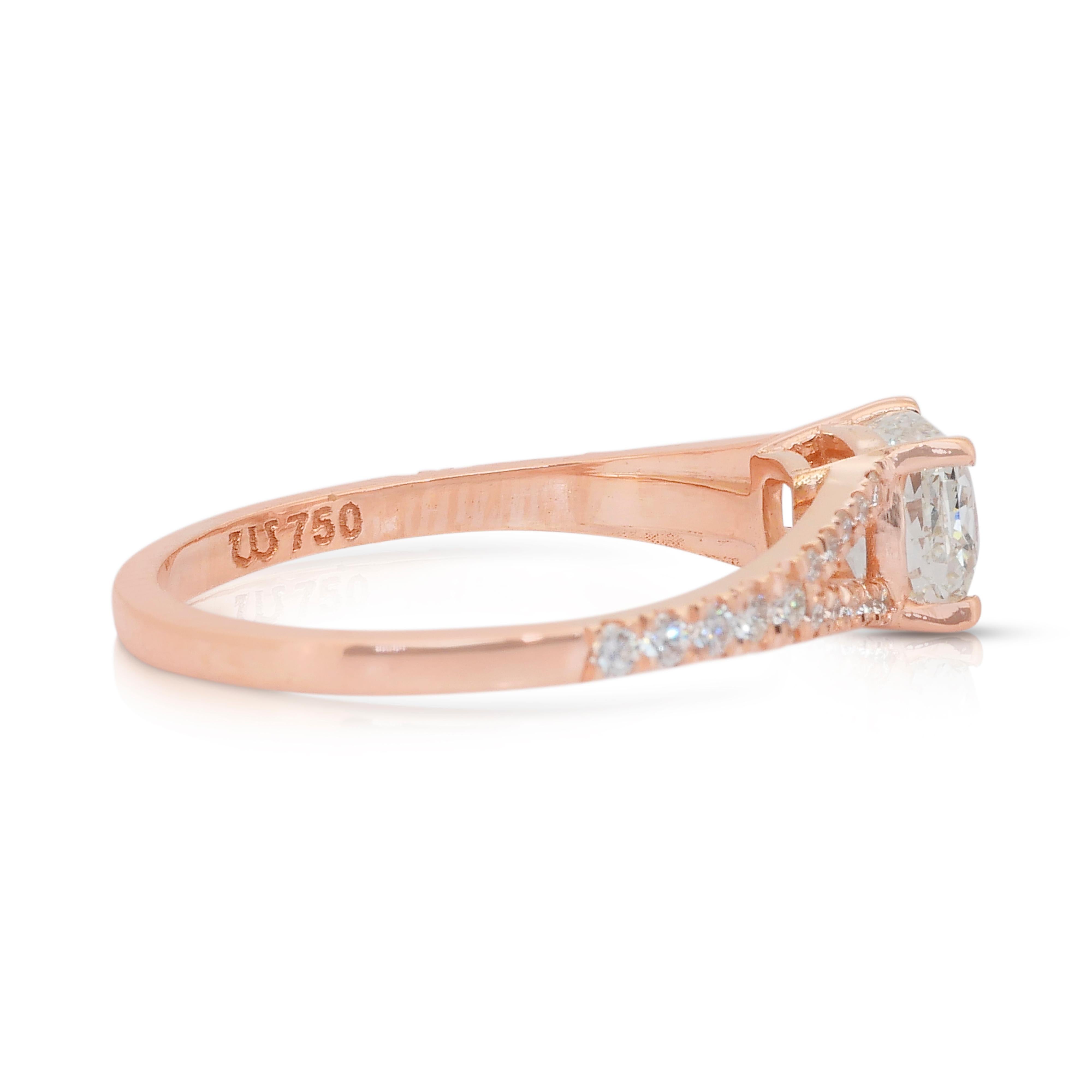 Elegant 1.26ct Diamonds Pave Ring in 18k Rose Gold - IGI Certified In New Condition For Sale In רמת גן, IL
