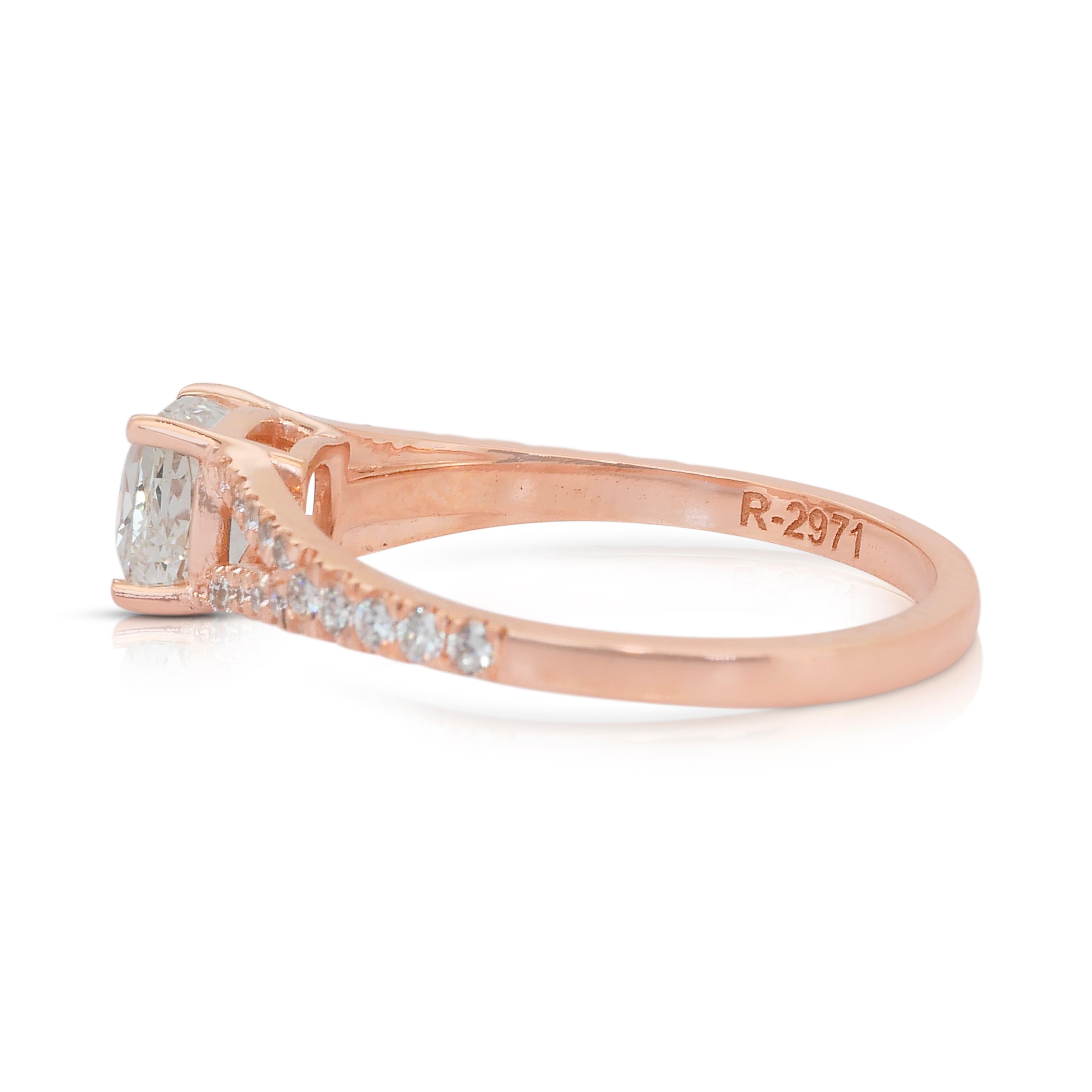 Elegant 1.26ct Diamonds Pave Ring in 18k Rose Gold - IGI Certified For Sale 1