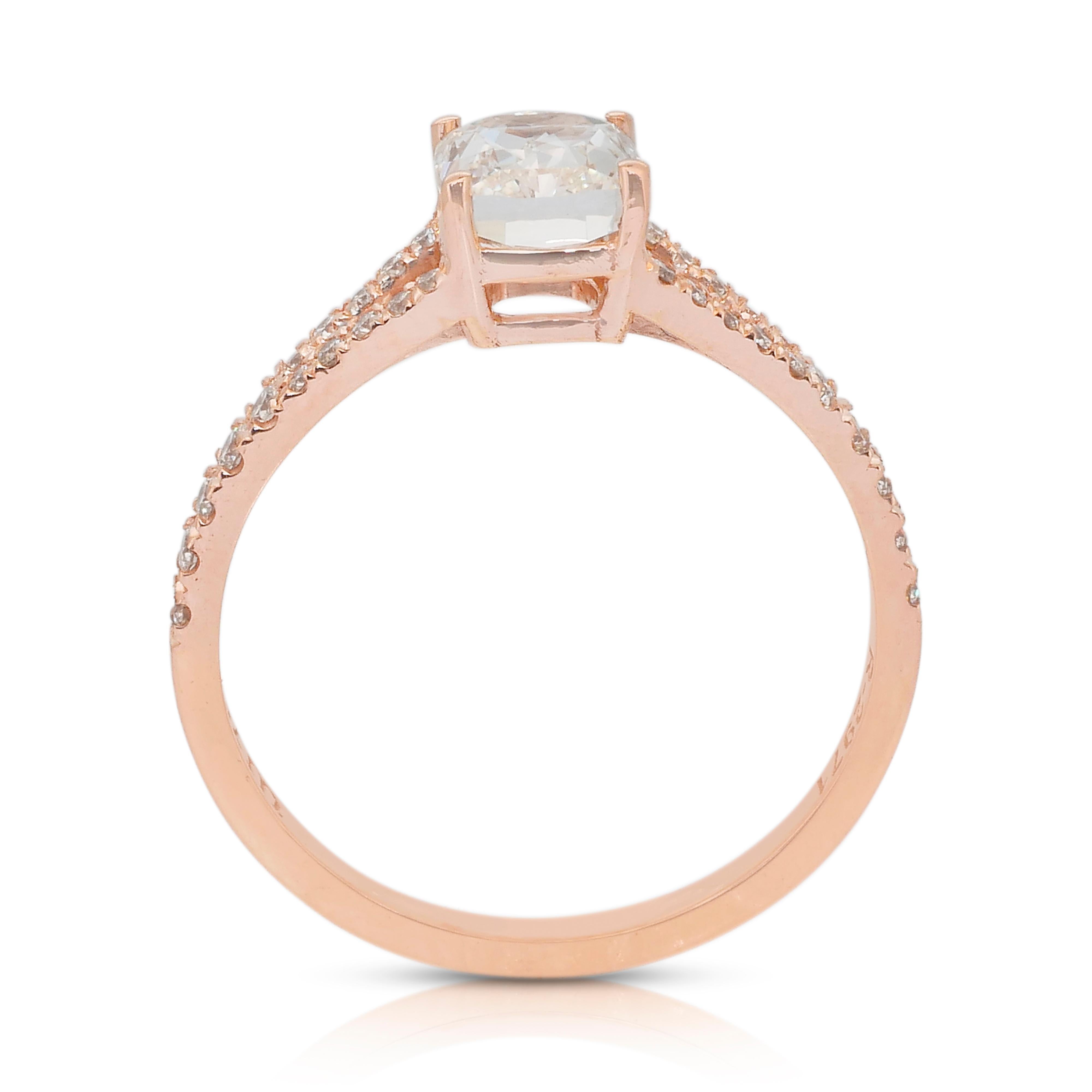Elegant 1.26ct Diamonds Pave Ring in 18k Rose Gold - IGI Certified For Sale 4
