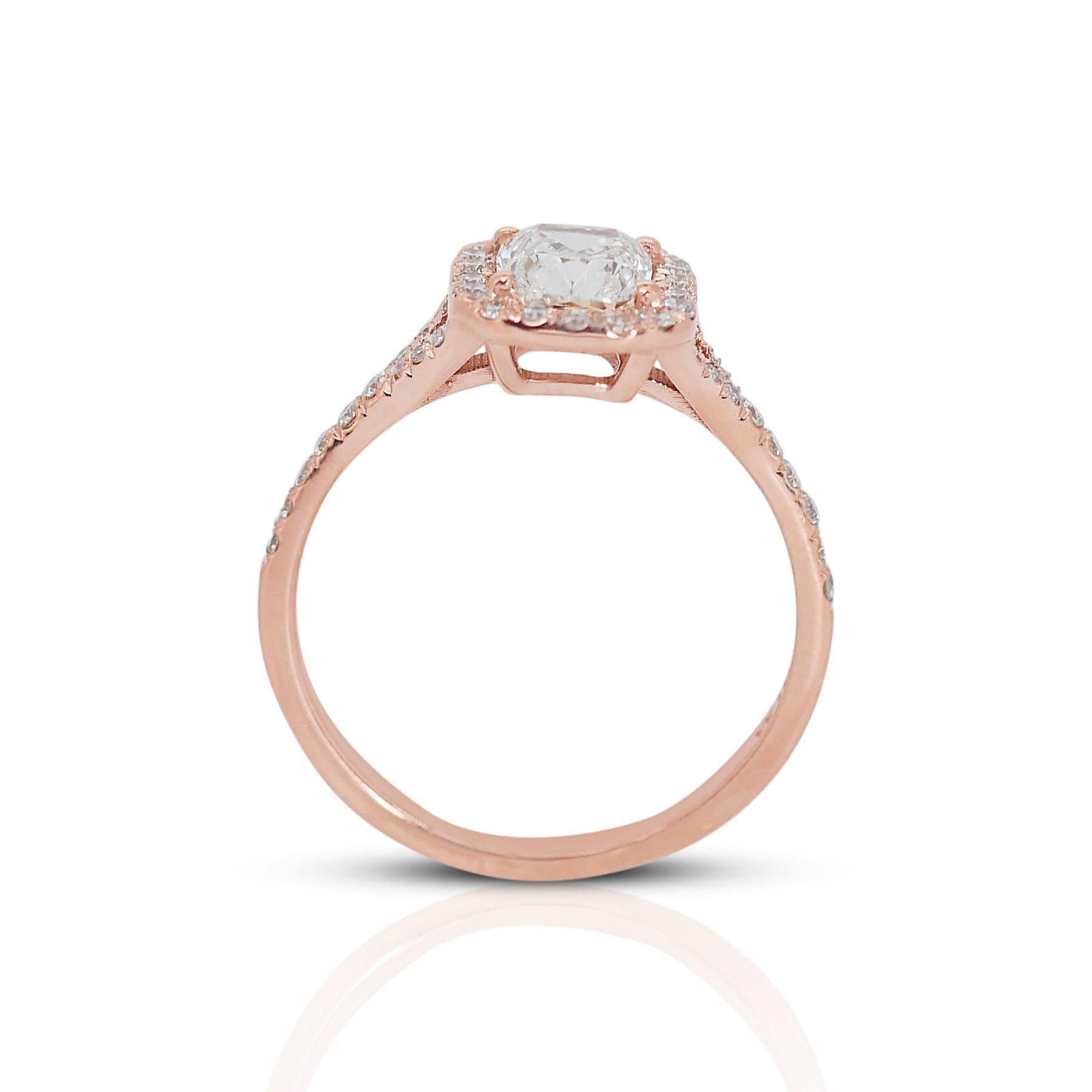 Elegant 1.28ct Diamond Halo Ring in 18k Rose Gold – GIA Certified For Sale 1