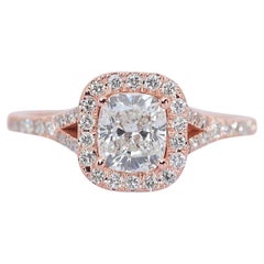 Elegant 1.28ct Diamond Halo Ring in 18k Rose Gold – GIA Certified
