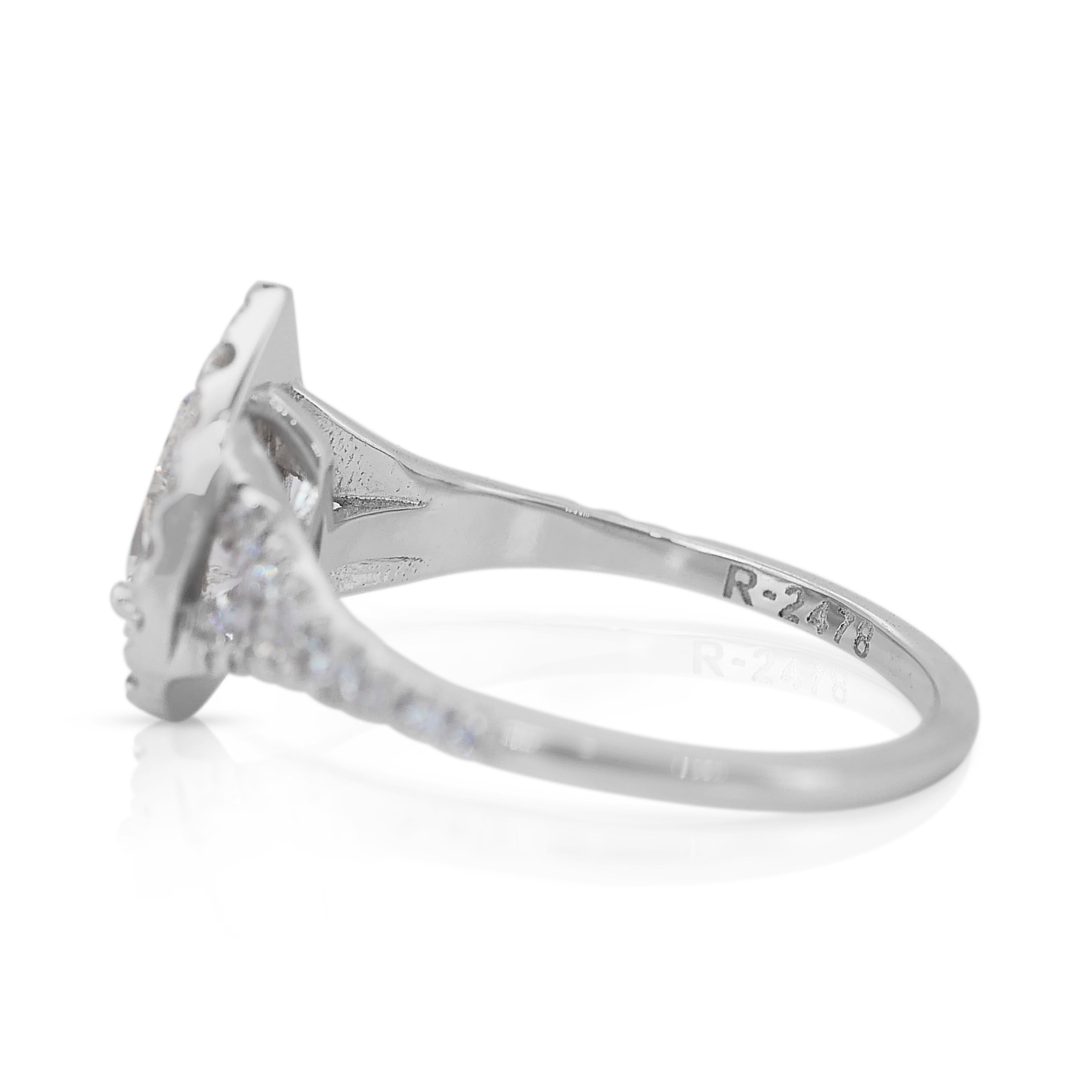Eleganter Halo-Ring mit 1,28 Karat Diamanten aus 18 Karat Weißgold - IGI-zertifiziert Damen