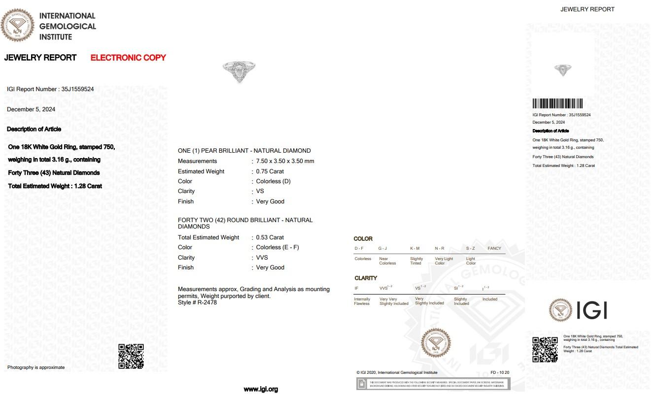 Eleganter Halo-Ring mit 1,28 Karat Diamanten aus 18 Karat Weißgold - IGI-zertifiziert 1