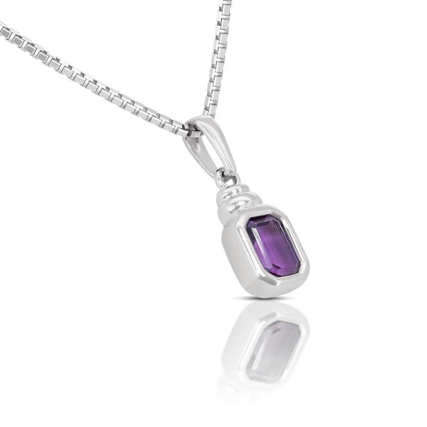 Cushion Cut Elegant 1.29ct Amethyst Pendant gleaming 18K White Gold - (Chain not included) For Sale