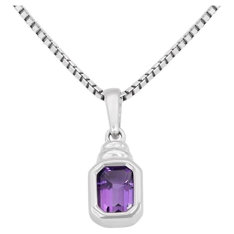 Elegant 1.29ct Amethyst Pendant gleaming 18K White Gold - (Chain not included) For Sale