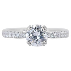 Élégante bague en or blanc 18 carats pavée de diamants de taille idéale de 1,30 carat