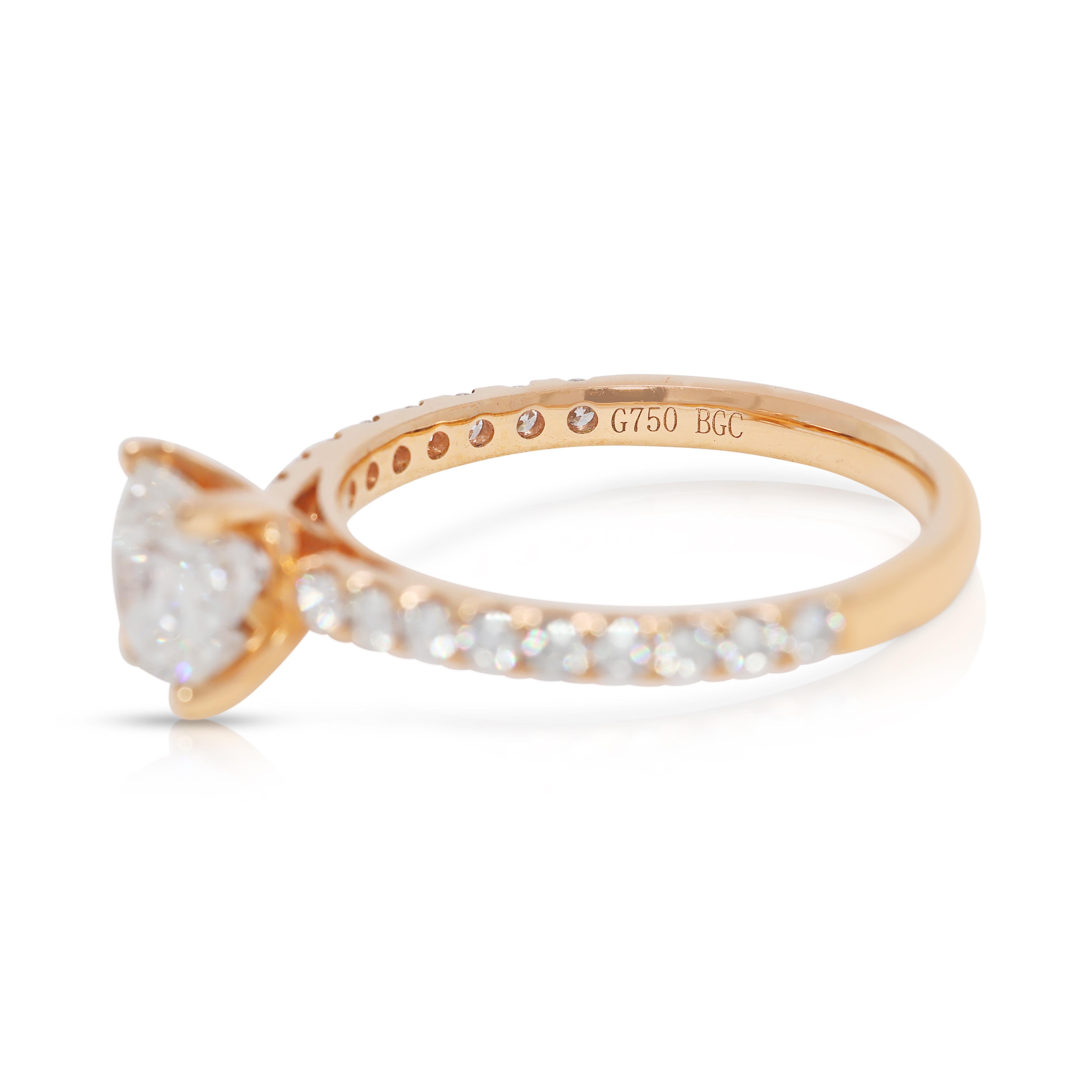 Round Cut Elegant 1.31ct Natural Diamond Pave Ring in 18K Rose Gold For Sale