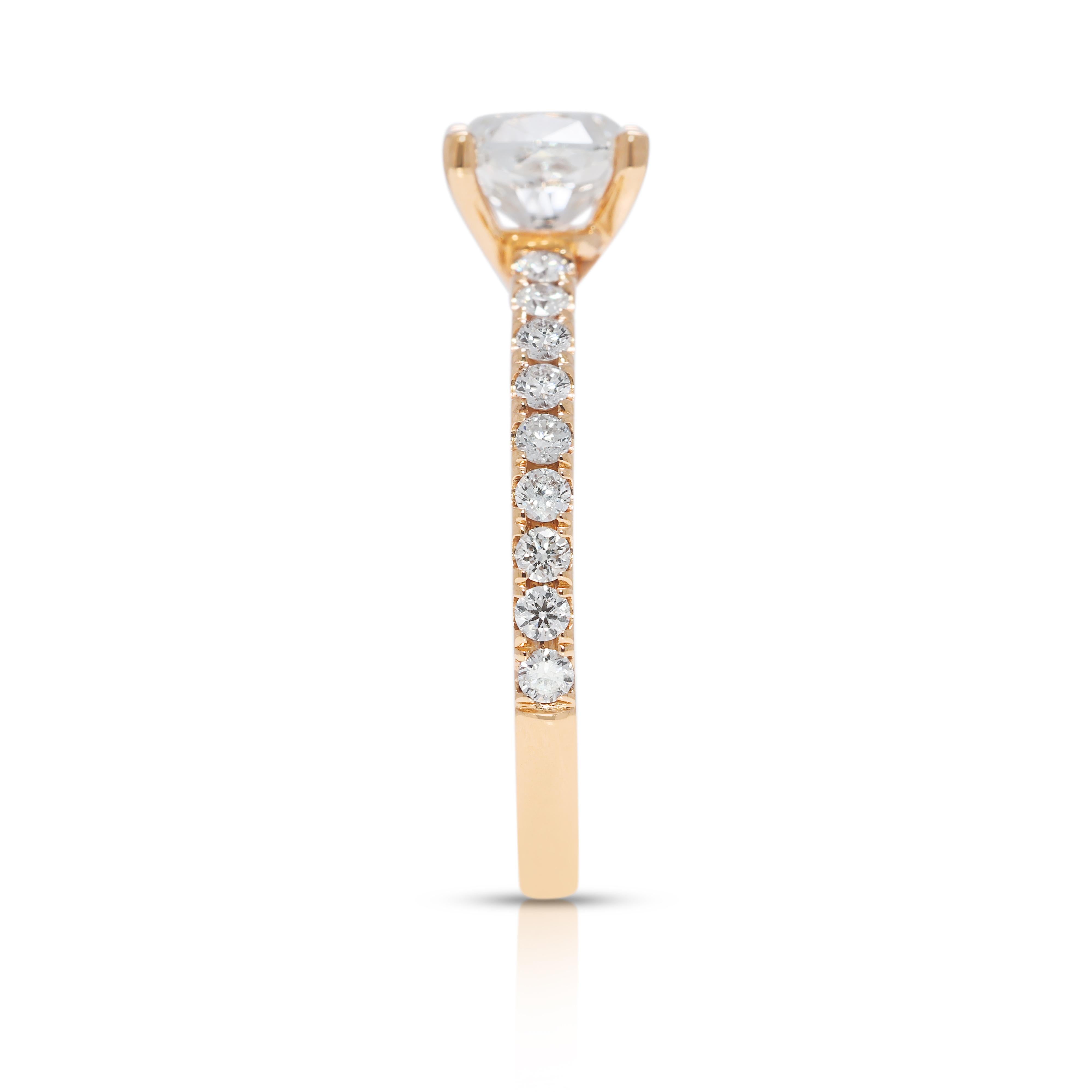 Women's Elegant 1.31ct Natural Diamond Pave Ring in 18K Rose Gold For Sale