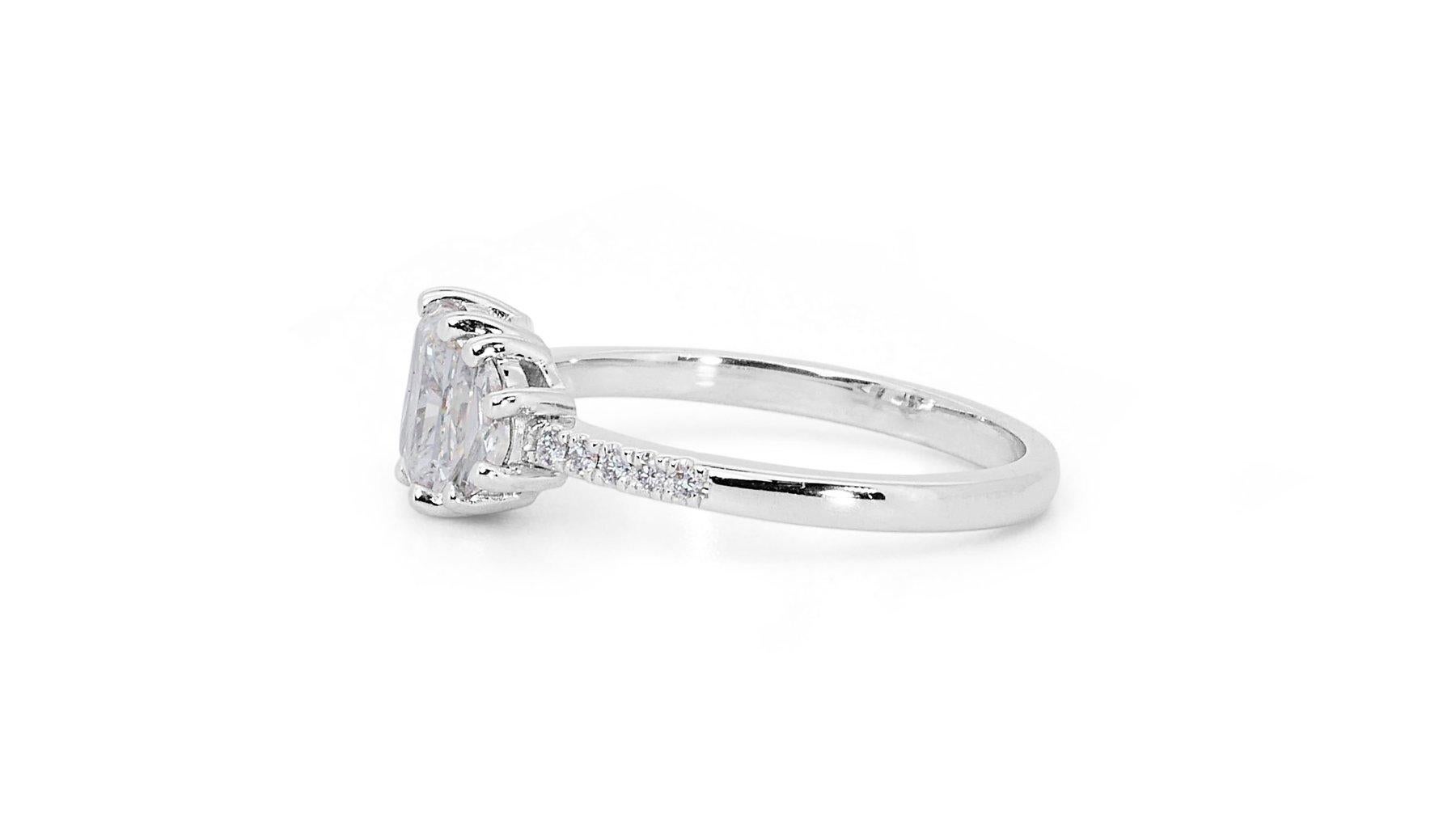 Radiant Cut Elegant 1.32ct Diamond Pave Ring in 18K White Gold - GIA Certified