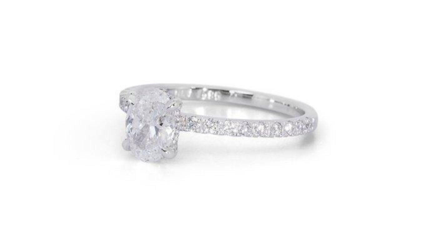 Oval Cut Elegant 1.33ct Oval Diamond Ring in 18K White Gold For Sale
