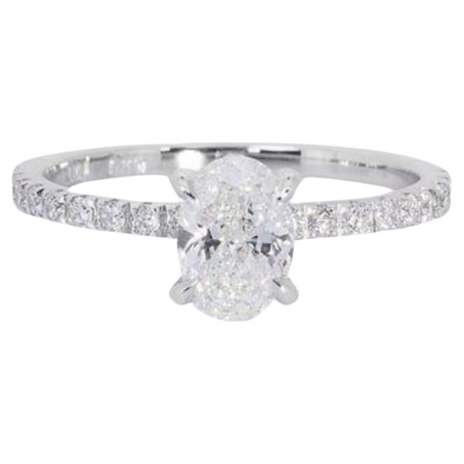 Elegant 1.33ct Oval Diamond Ring in 18K White Gold For Sale