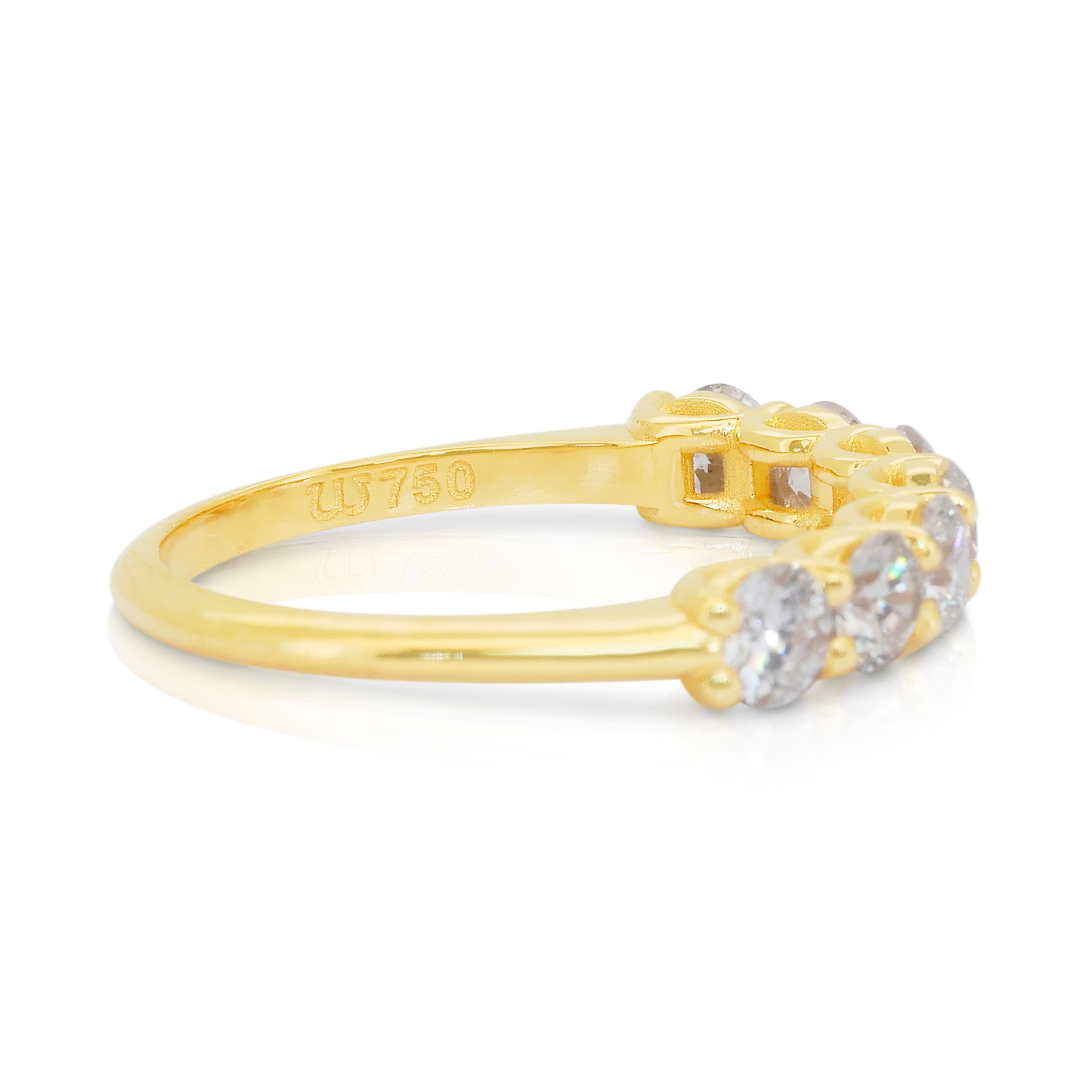 Eleganter 1,35-Karat-Diamanten-Halb-Ewigkeitsring aus 18k Gelbgold - IGI-zertifiziert (Rundschliff) im Angebot