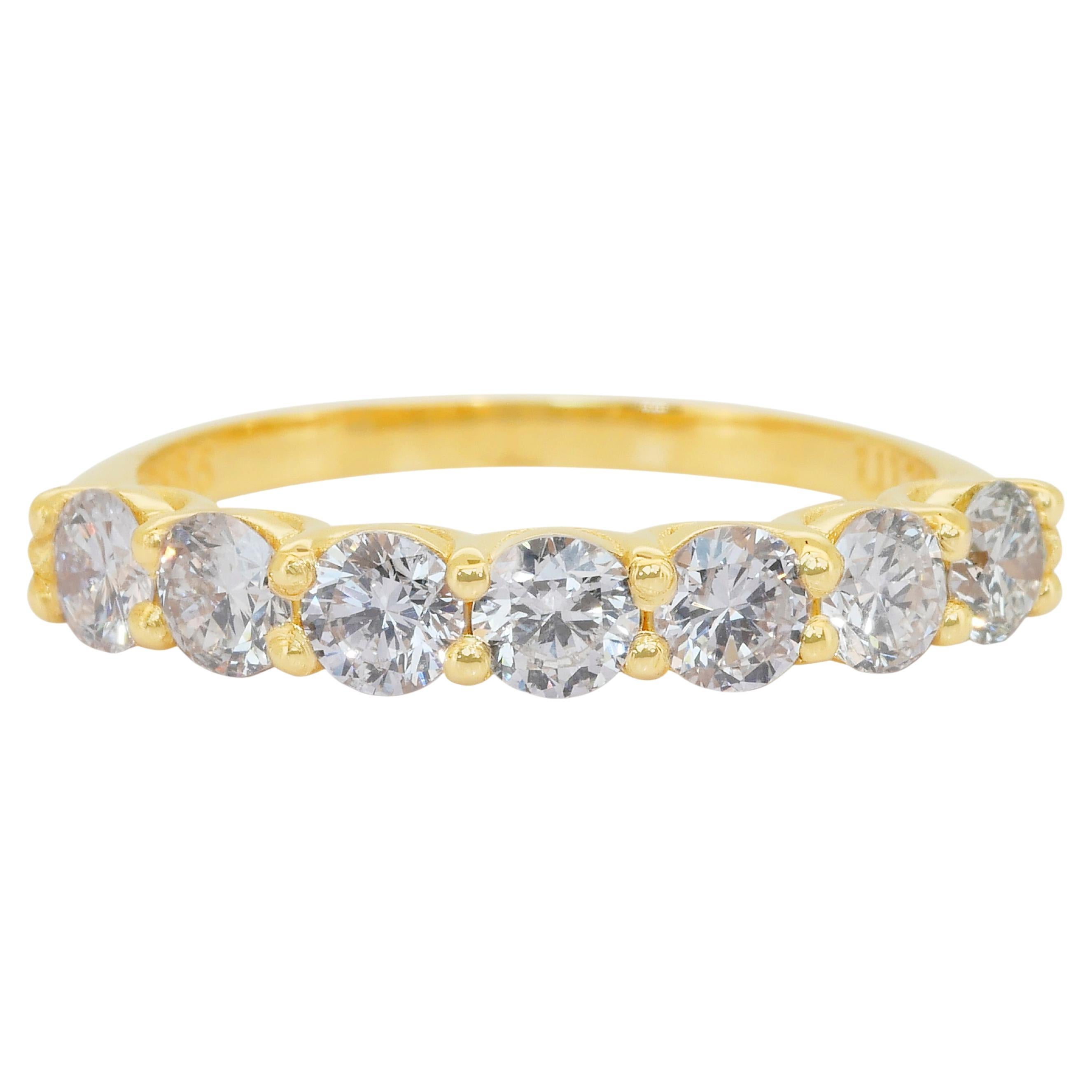 Eleganter 1,35-Karat-Diamanten-Halb-Ewigkeitsring aus 18k Gelbgold - IGI-zertifiziert im Angebot
