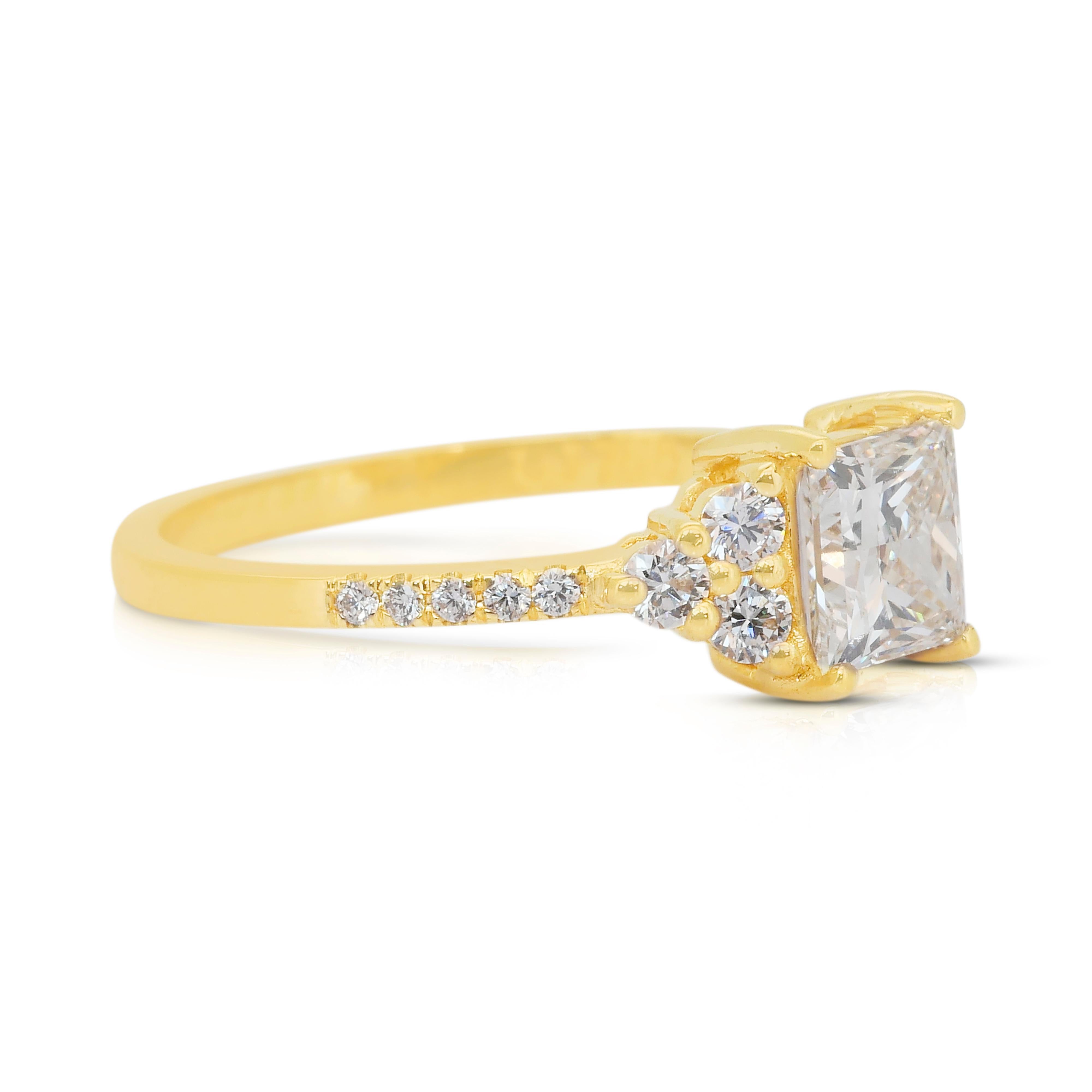 Taglio princess Anello Eleg con 1,36 carati di diamanti in oro giallo 18 carati - Certificato IGI in vendita
