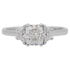 Elegant 1.37ct Diamonds 3-Stone Ring in 18k White Gold - IGI Certified