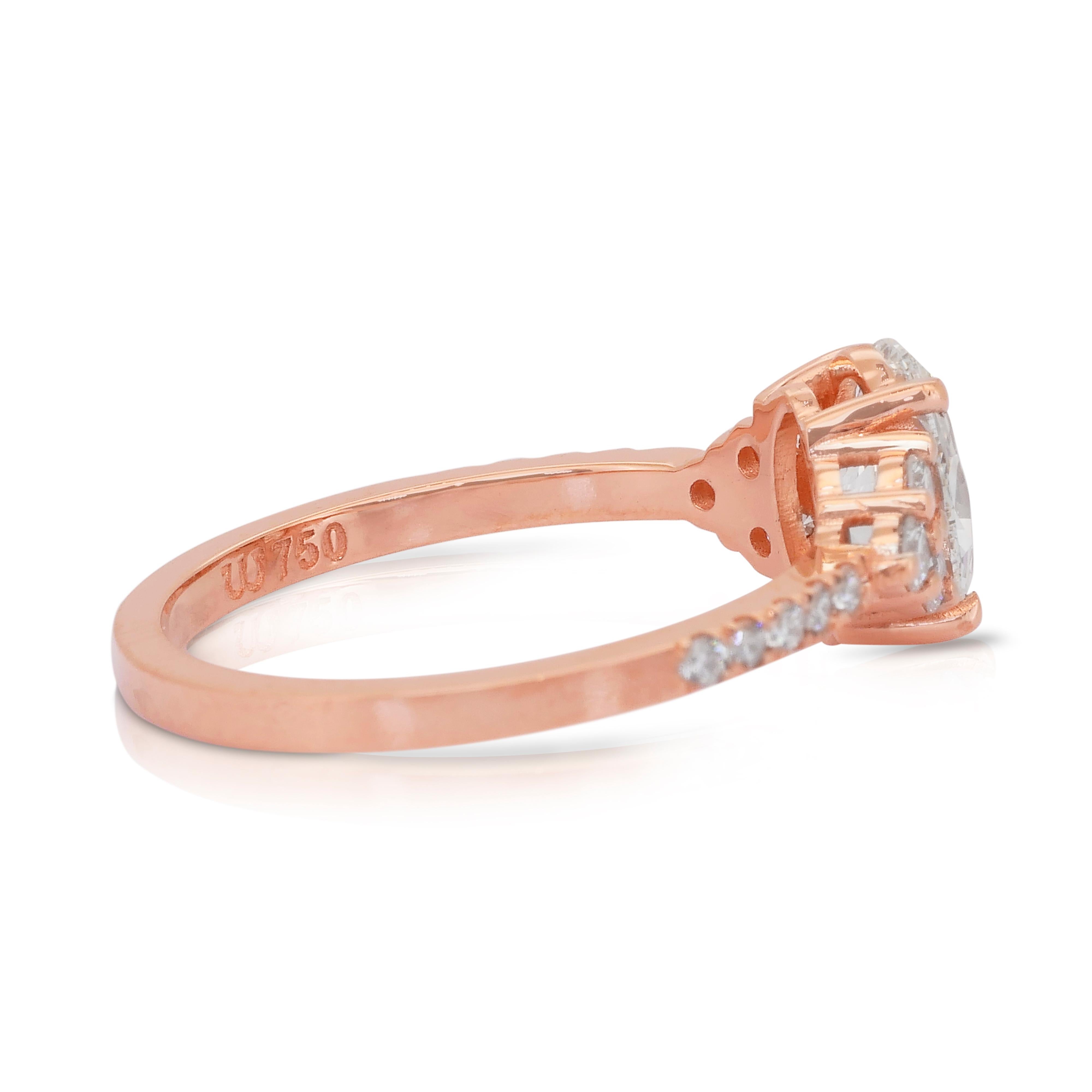 Elegante anillo con pavé de diamantes de 1,37 ct en oro rosa de 18k - Certificado IGI en Nuevo estado para la venta en רמת גן, IL