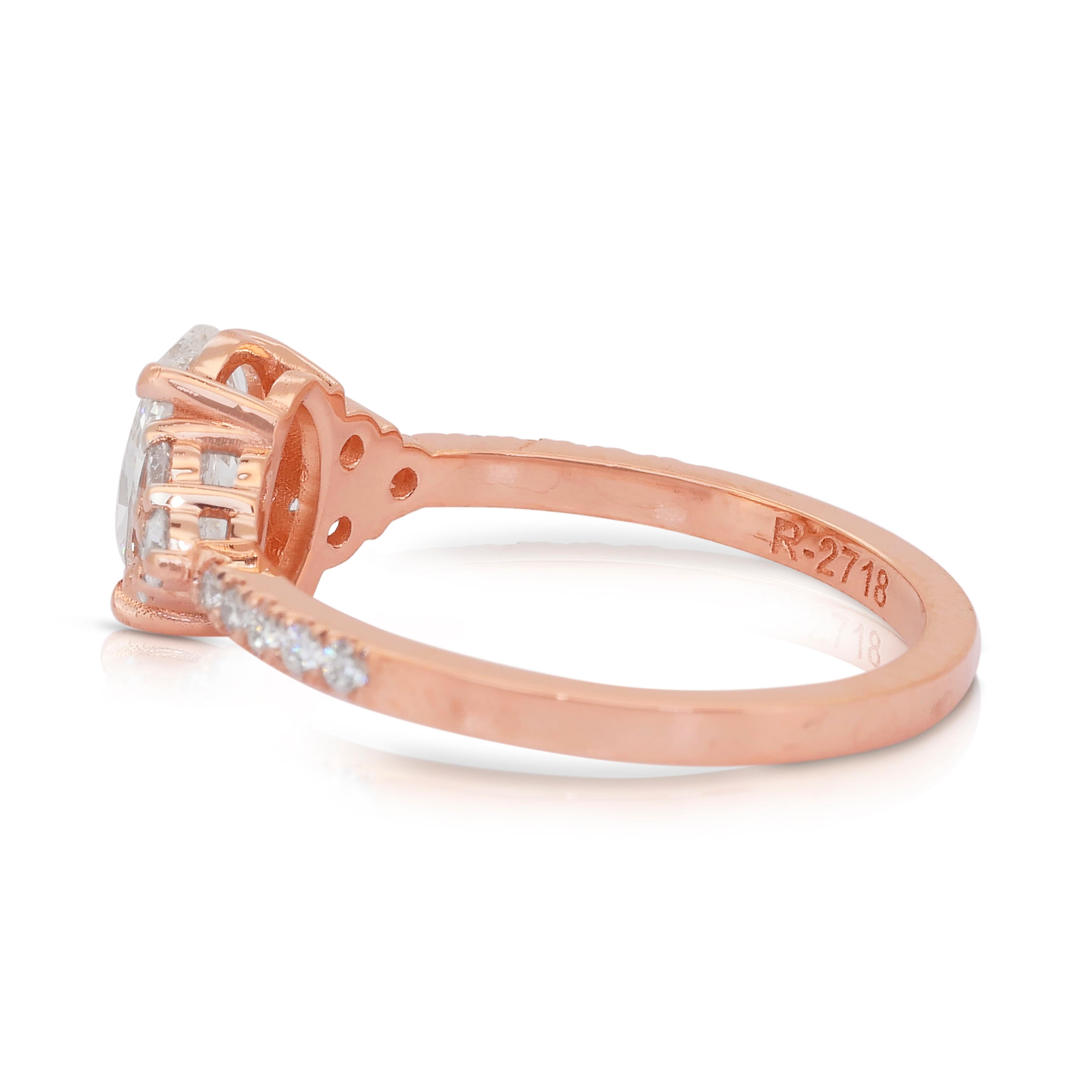 De las mujeres Elegante anillo con pavé de diamantes de 1,37 ct en oro rosa de 18k - Certificado IGI en venta