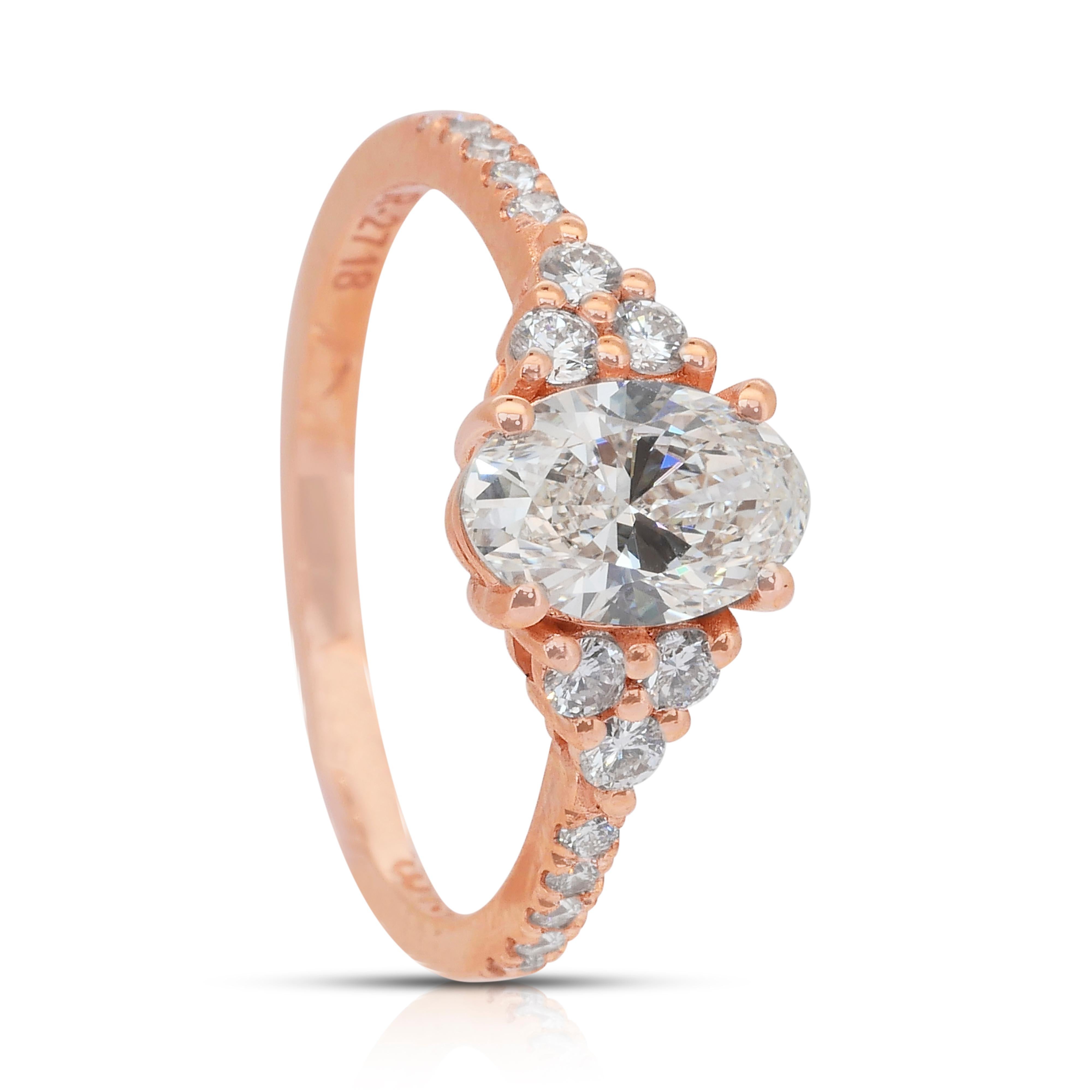 Elegante anillo con pavé de diamantes de 1,37 ct en oro rosa de 18k - Certificado IGI en venta 3